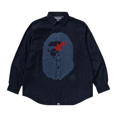 BAPE Sta Ape Head Relaxed Fit Denim Long-Sleeve Shirt 'Blue/Indigo'