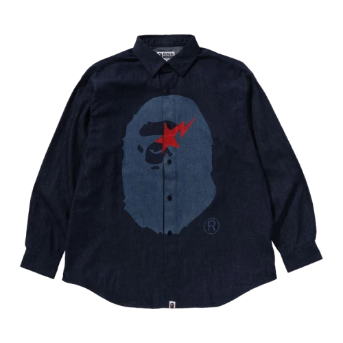 BAPE Sta Ape Head Relaxed Fit Denim Long-Sleeve Shirts 'Indigo'