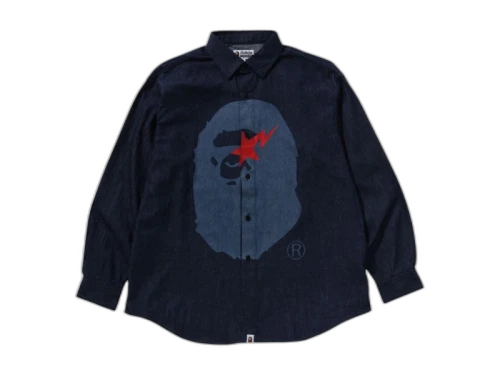 BAPE Sta Ape Head Relaxed Fit Denim Long Sleeve Shirt Blue/Indigo