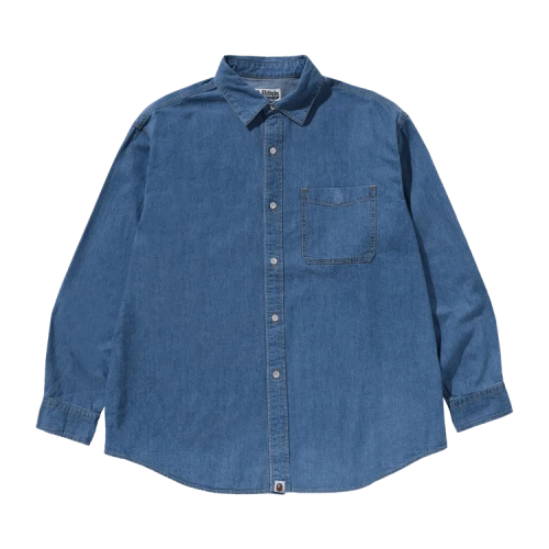 BAPE Champion Relaxed Fit Denim Long-Sleeve Shirts 'Light Indigo'