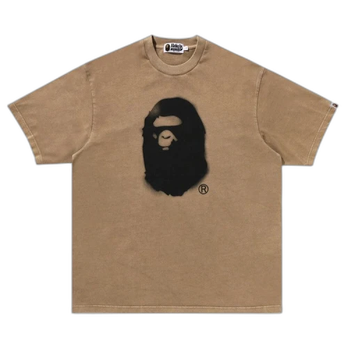 BAPE Spray Ape Head Garment Dyed Relaxed Fit Tee 'Beige'