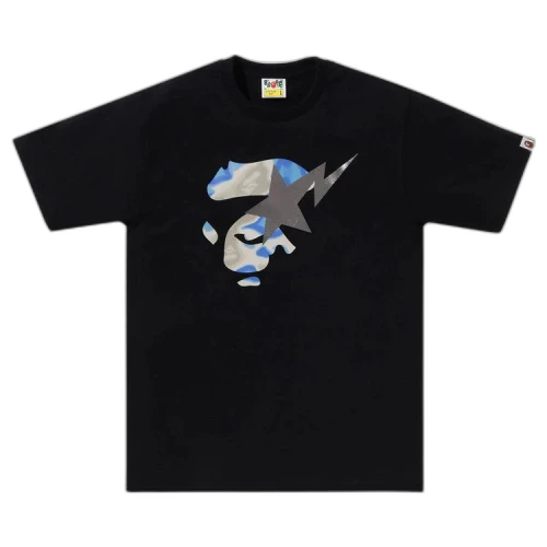 BAPE Liquid Camo Ape Face Sta Tee 'Black/Blue'