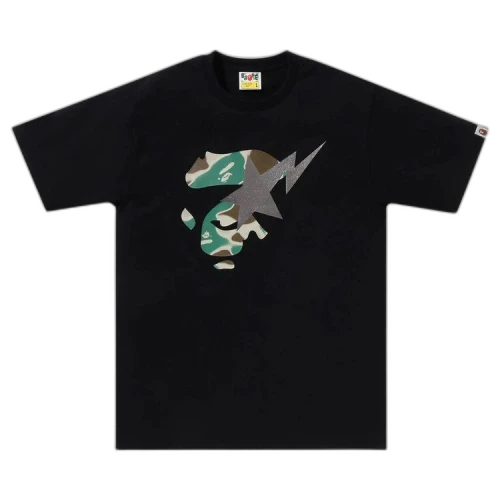 BAPE Liquid Camo Ape Face Sta Tee 'Black/Olive Drab'