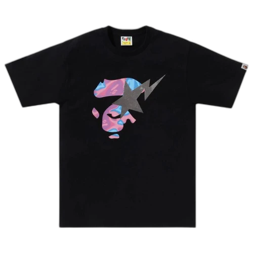 BAPE Liquid Camo Ape Face Sta Tee 'Black/Pink'