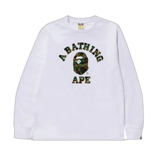 BAPE 1st Camo College Long-Sleeve Tee 'White/Green'