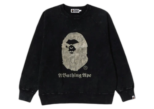 BAPE A Bathing Ape Overdye Relaxed Fit Crewneck Black