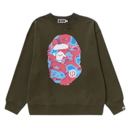 BAPE Liquid Camo Ape Head Relaxed Fit Crewneck Sweat 'Olive Drab'