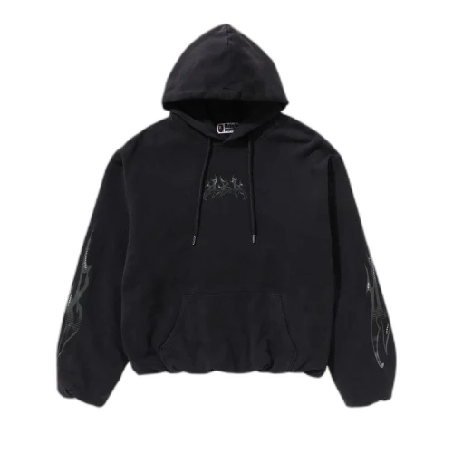 BAPE Flame Garment Dyed Pullover Hoodie 'Black'