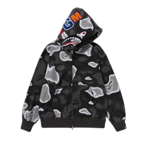 BAPE Liquid Camo Shark Relaxed Fit Full Zip Hoodie 'Black'