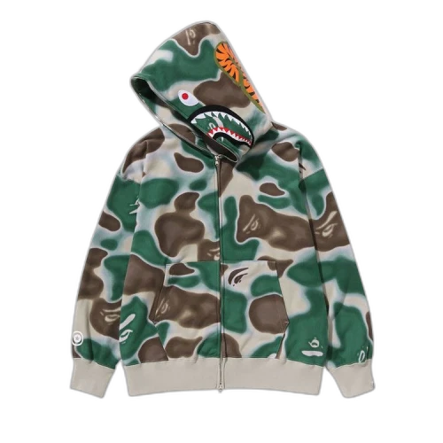 BAPE Liquid Camo Shark Relaxed Fit Full Zip Hoodie 'Green'