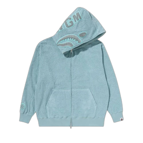 BAPE Line Camo Terry Towel Shark Zip Hoodie 'Sax'