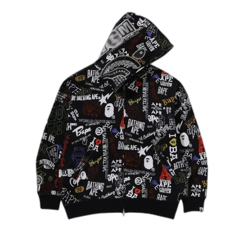 BAPE Hand Draw Pattern Shark Zip Hoodie 'Black'