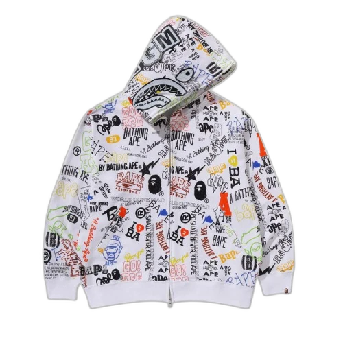 BAPE Hand Draw Pattern Shark Zip Hoodie 'White'