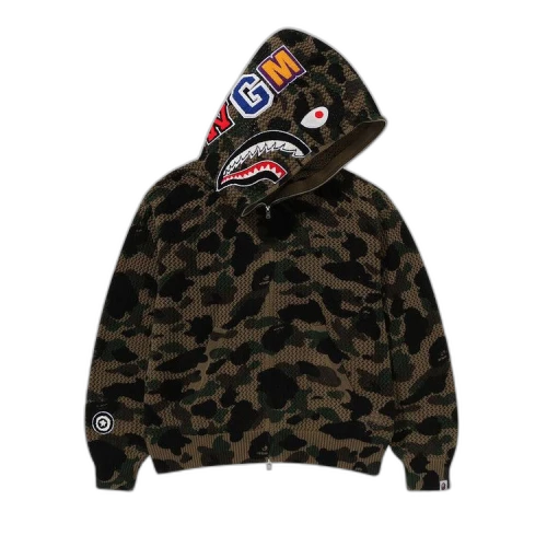 BAPE 1st Camo Crochet Shark Full Zip Hoodie 'Green'
