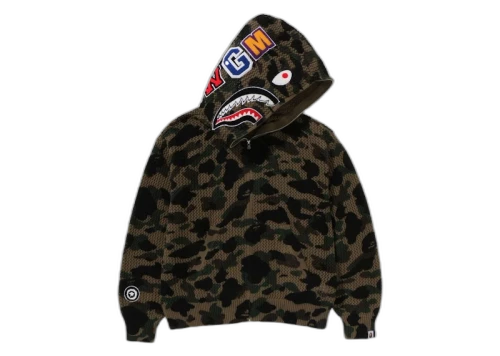 BAPE 1st Camo Crochet Shark Full Zip Hoodie Green