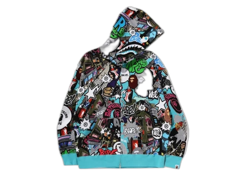 BAPE Comic Art Shark Zip Hoodie Multicolor