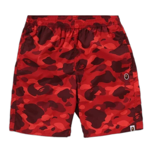 BAPE Color Camo Ape Head One Point Beach Shorts 'Red'