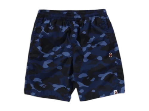 BAPE Color Camo Ape Head One Point Beach Shorts Navy Blue