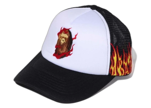 Bape Embroidery Fire Logo Trucker Cap Black