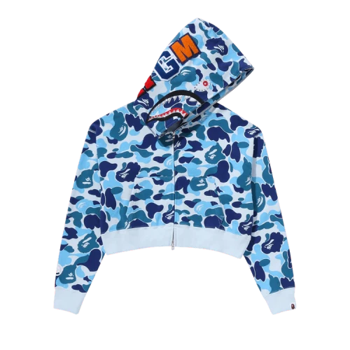 BAPE ABC Camo Crystal Stone Shark Cropped Full Zip Hoodie 'Blue'