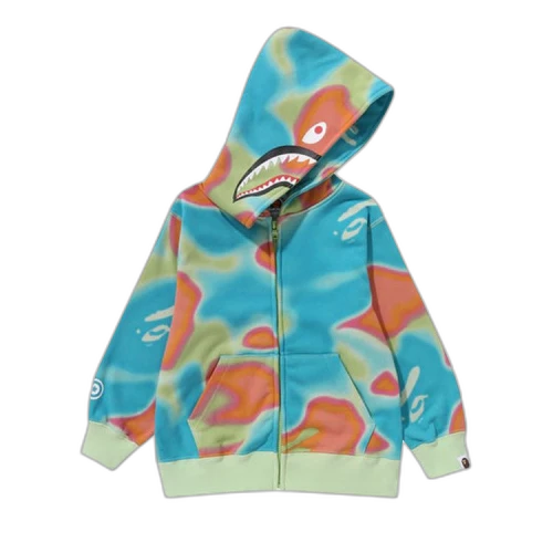 BAPE Kids Liquid Camo Shark Zip Hoodie 'Green'