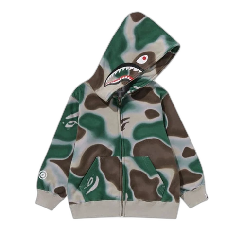 BAPE Kids Liquid Camo Shark Zip Hoodie 'Olive Drab'