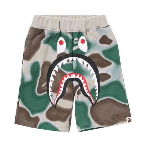 BAPE Kids Liquid Camo Shark Sweatshorts 'Olive Drab'