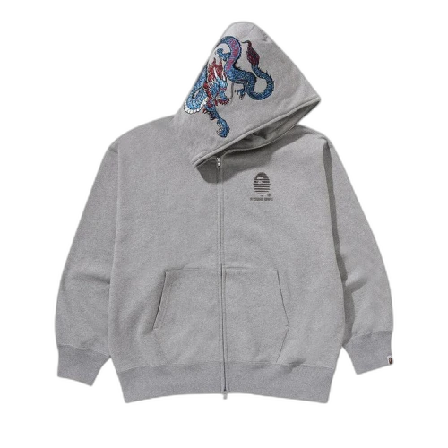 BAPE Tiger And Dragon Relaxed Fit Full Zip Hoodie 'Grey'