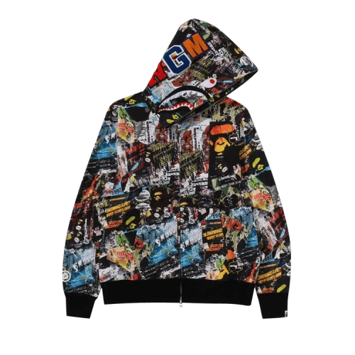 BAPE Flyer Pattern Shark Full Zip Hoodie 'Multicolor'