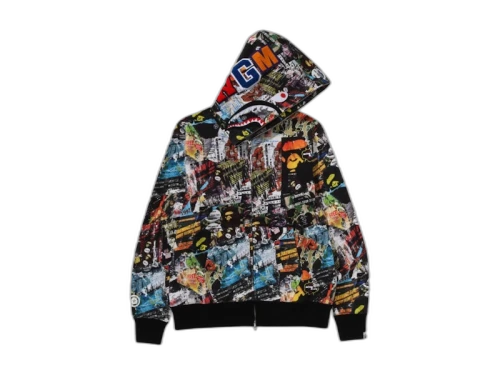 BAPE Flyer Pattern Shark Full Zip Hoodie Multicolor