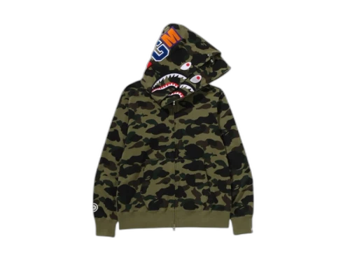 BAPE 1st Camo Shark Full Zip Double Hoodie (SS25) Green