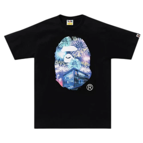 BAPE Ape Head Photo Firework Tee 'Black'