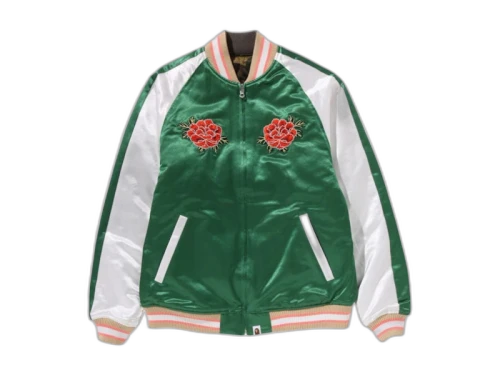 BAPE Japanese Peony Embroidery Reversible Souvenir Jacket Green