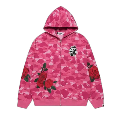 BAPE x Anti Social Social Club Full Zip Hoodie 'Pink'