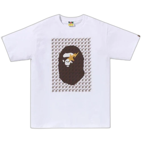 BAPE Sta Houndstooth Ape Head Tee 'White/Brown'