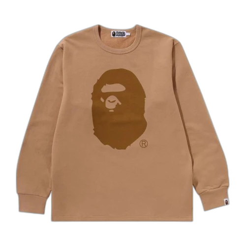 BAPE Ape Head Brushed Cotton Long-Sleeve Tee 'Beige'