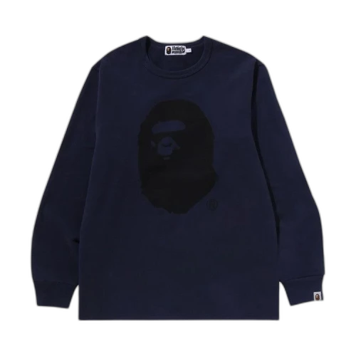 BAPE Ape Head Brushed Cotton Long-Sleeve Tee 'Navy'