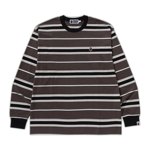 BAPE Ape Head One Point Stripe Relaxed Fit Long-Sleeve Tee 'Black'
