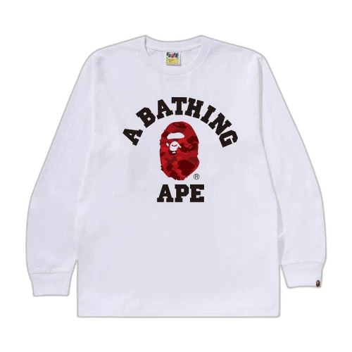 BAPE Color Camo College Long-Sleeve Tee 'White/Red'