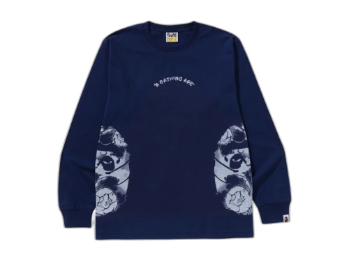 BAPE A Bathing Ape Japanese Tattoo Side Big Ape Head Long Sleeve Tee Navy