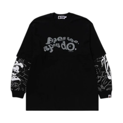 BAPE Marbling Camo Multi Logo Layered Sleeves Long-Sleeve Tee 'Black'