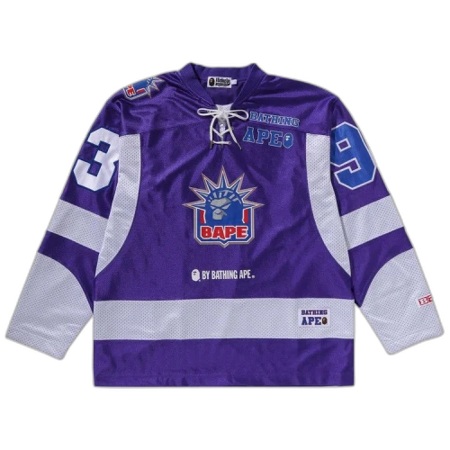 BAPE Multi Logo Relaxed Fit Long-Sleeve Ice Hockey Jersey 'Purple'