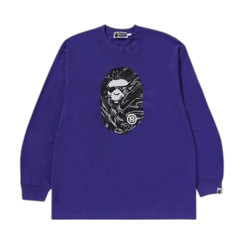 BAPE Marbling Camo Ape Head Relaxed Fit Long-Sleeve Tee 'Purple'