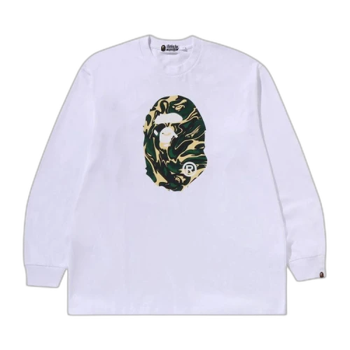 BAPE Marbling Camo Ape Head Relaxed Fit Long-Sleeve Tee 'White'