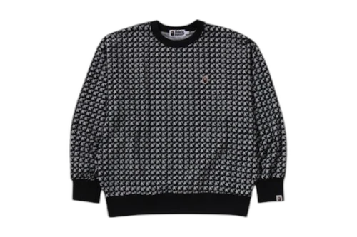 BAPE Sta Houndstooth Jacquard Relaxed Fit Crewneck Sweatshirt Black