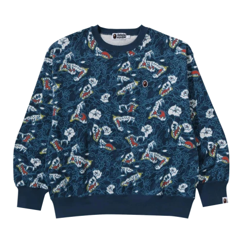 BAPE Japanese Tattoo Camo Relaxed Fit Crewneck Sweatshirt 'Blue'