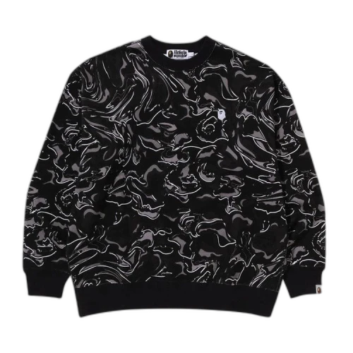 BAPE Marbling Camo Logo Relaxed Fit Crewneck Sweatshirt 'Black'