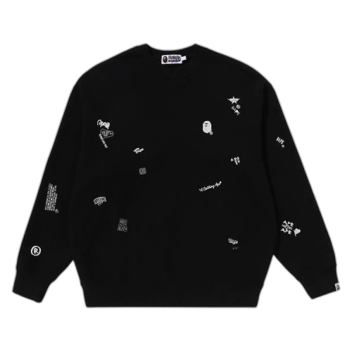 BAPE Multi Logo Relaxed Fit Crewneck Sweatshirt 'Black'