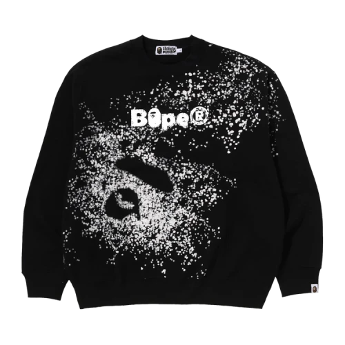 BAPE Spray Print Logo Relaxed Fit Crewneck Sweatshirt 'Black'