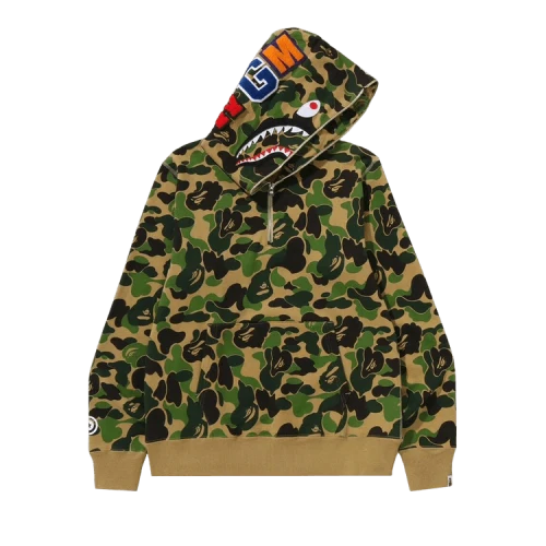 BAPE ABC Camo Shark Half Zip Pullover Hoodie 'Green'